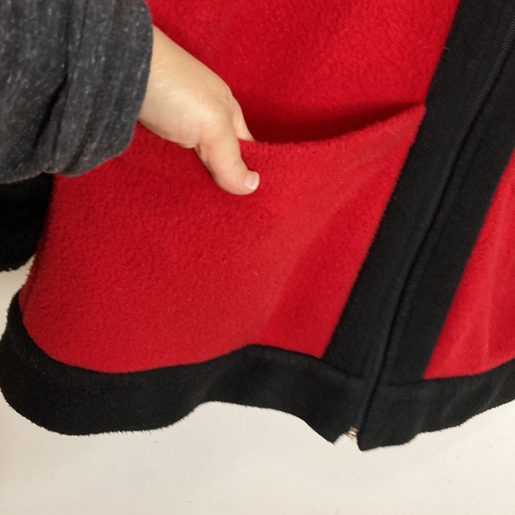 Fleece Jacket Womens Medium Large Red Black Maple Leaf Faux Fur Artisan Made - Picture 8 of 14